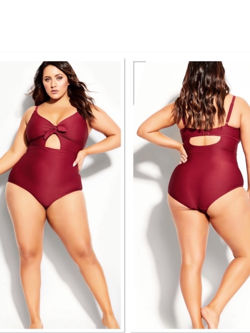 City Chic Women’s Andros Cut Out Ribbed Swimsuit New Red Burgundy Size 20 Large
